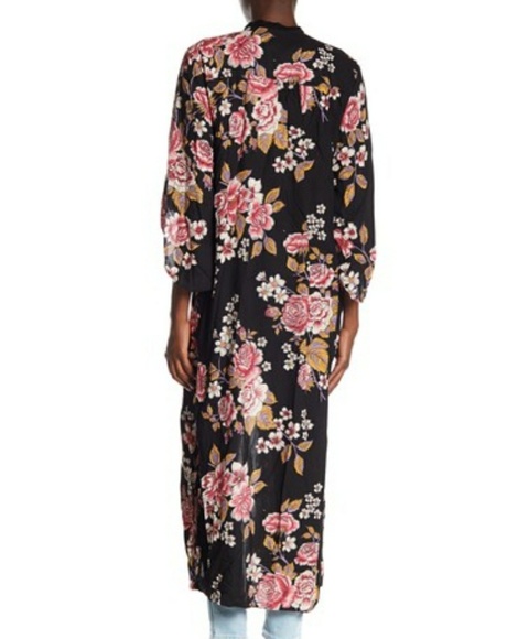 Black and Pink FLORAL PRINT KIMONO - MAXI SZ- S, Ladies Tops Kimono, Duster - Picture 2 of 2